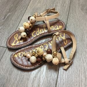 Sam Edelman Gretta Beadded T-Strap Slingblack Little Girls Brown Tan Size 13